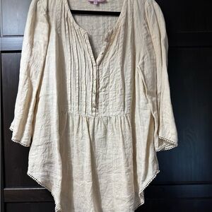 Calypso St. Barth Tan Pleated 3/4 Sleeve Blouse